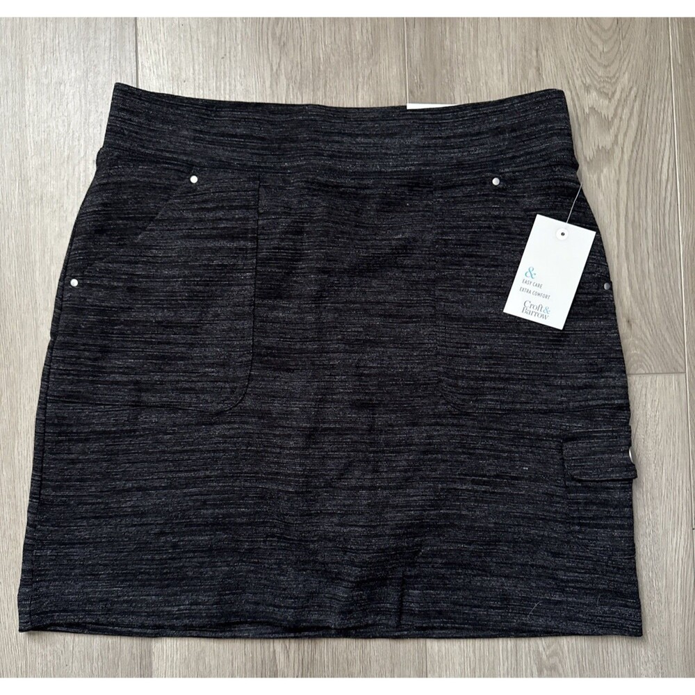 Croft & Barrow Black Gray Classic Skort Stretch Pockets Womens Size Small NWT